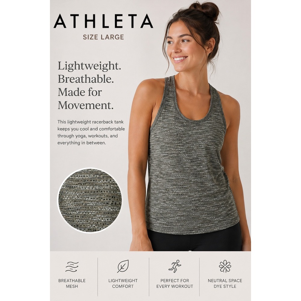 Athleta‎ Gray Space Dye Mesh Racerback Workout Tank Top Womens Medium SP22